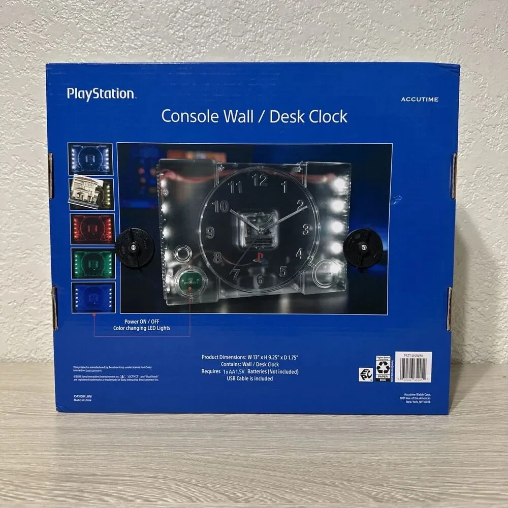 Sony Playstation 1 PS1 System Console Clear LED Color Changing Wall Desk Clock